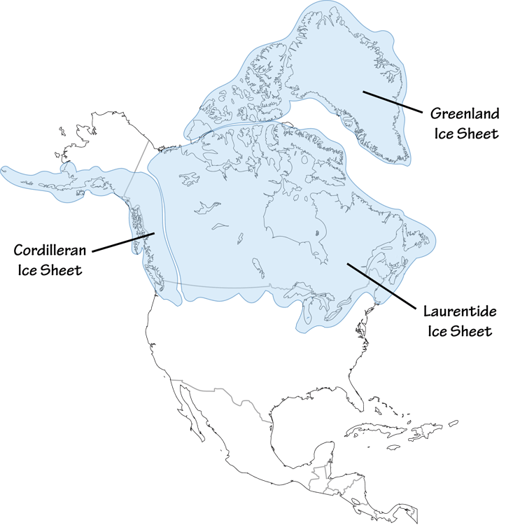 The Laurentide ice sheet, at its maximum extent, about 25,000 years ago.